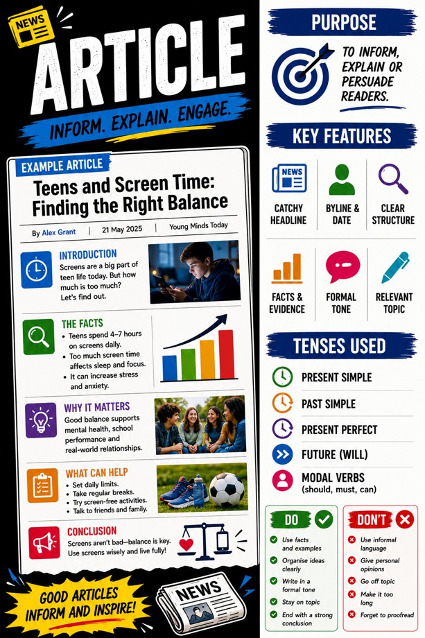 Article writing study guide classroom poster