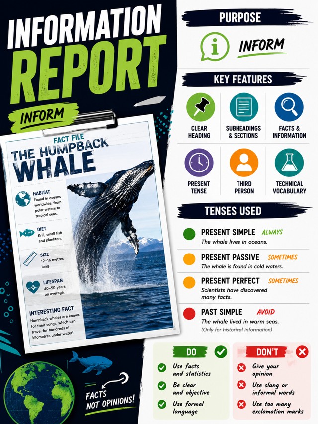 Information Report Poster: Whale Fact File classroom poster
