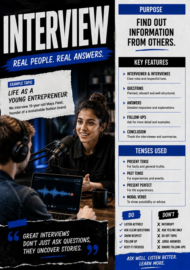 Interview Infographic: Real Stories, Better Questions classroom poster