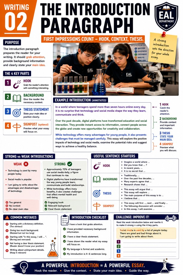 Introduction Paragraph Writing Guide classroom poster