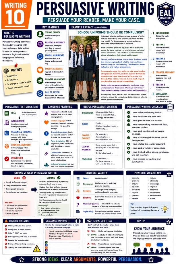 Persuasive Writing Guide: Make Your Case classroom poster