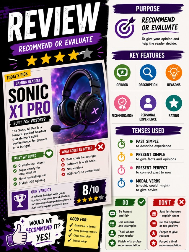 Review Writing Study Guide Poster classroom poster
