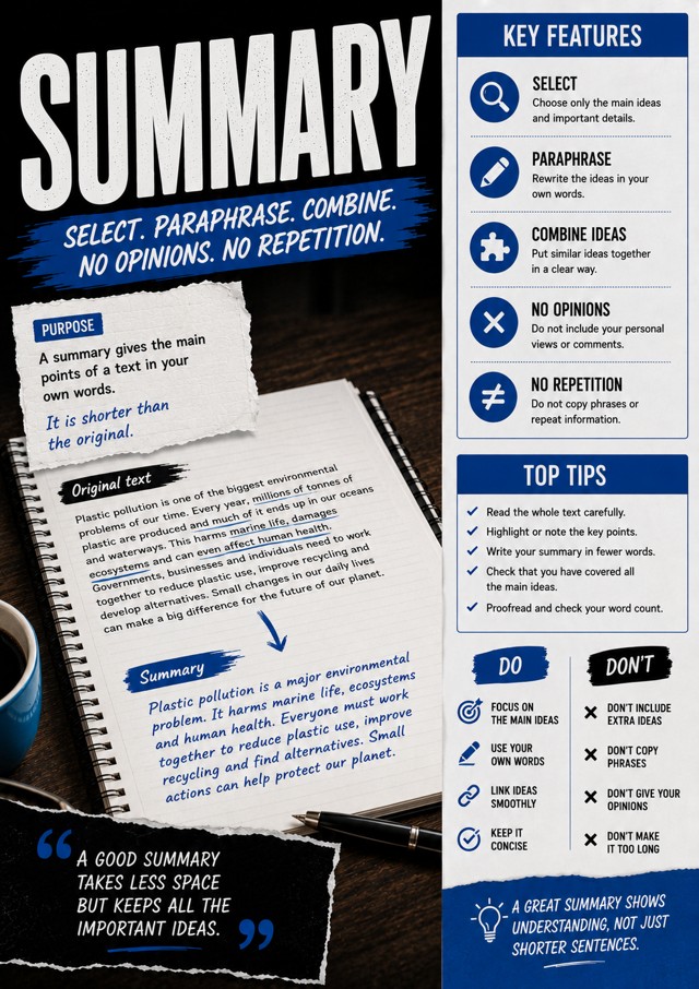 Summary Writing Study Guide classroom poster